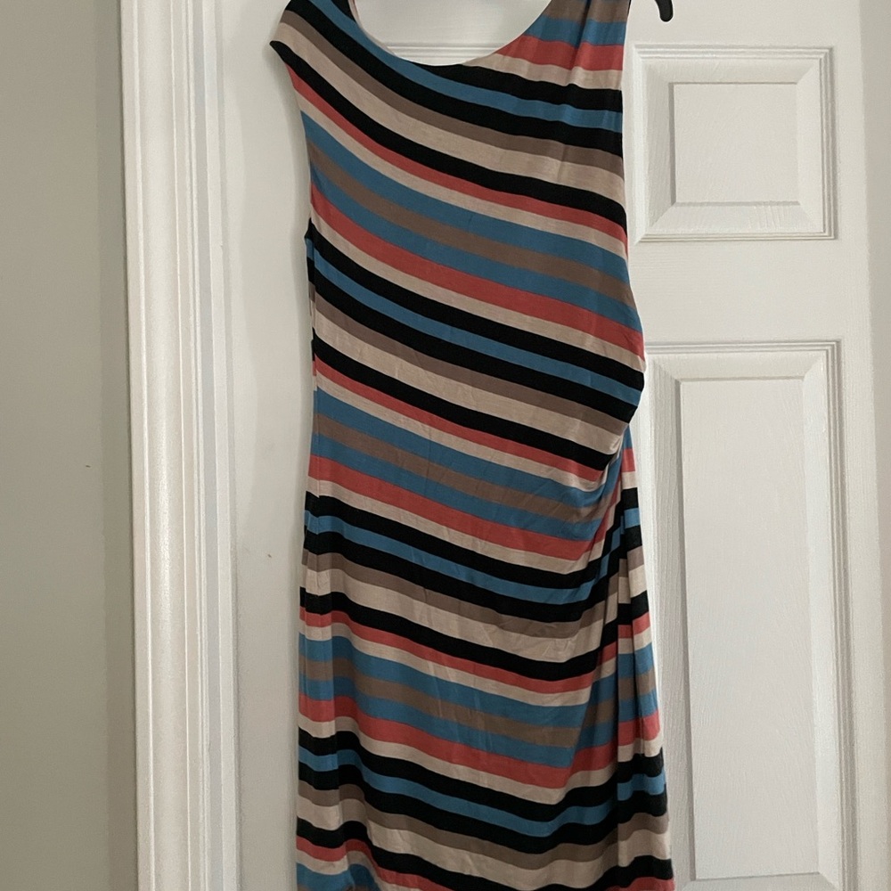 LOFT One Shoulder Multicolor Striped Dress